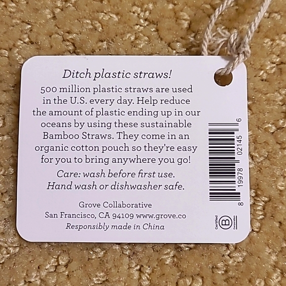 Grove Collaborative Set of Six Bamboo Straws of Various Sizes and Cleaning Brush - Picture 4 of 4